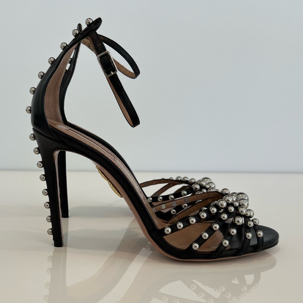 AQUAZZURA BLACK STUDDED SANDALS SIZE 8 - Picture 5 of 17
